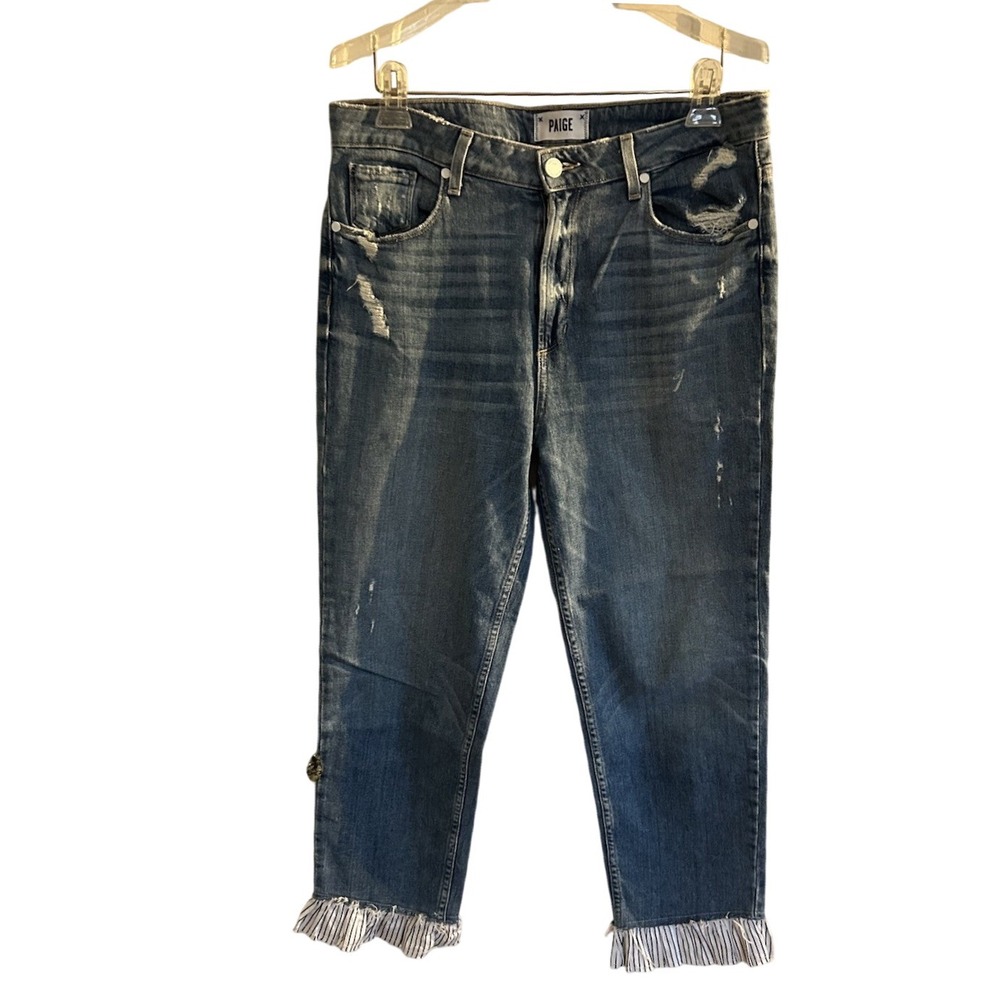 Paige Blue Denim High Rise Sarah‎ Straight Leg Jeans Womens Ruffle Hem Size 30